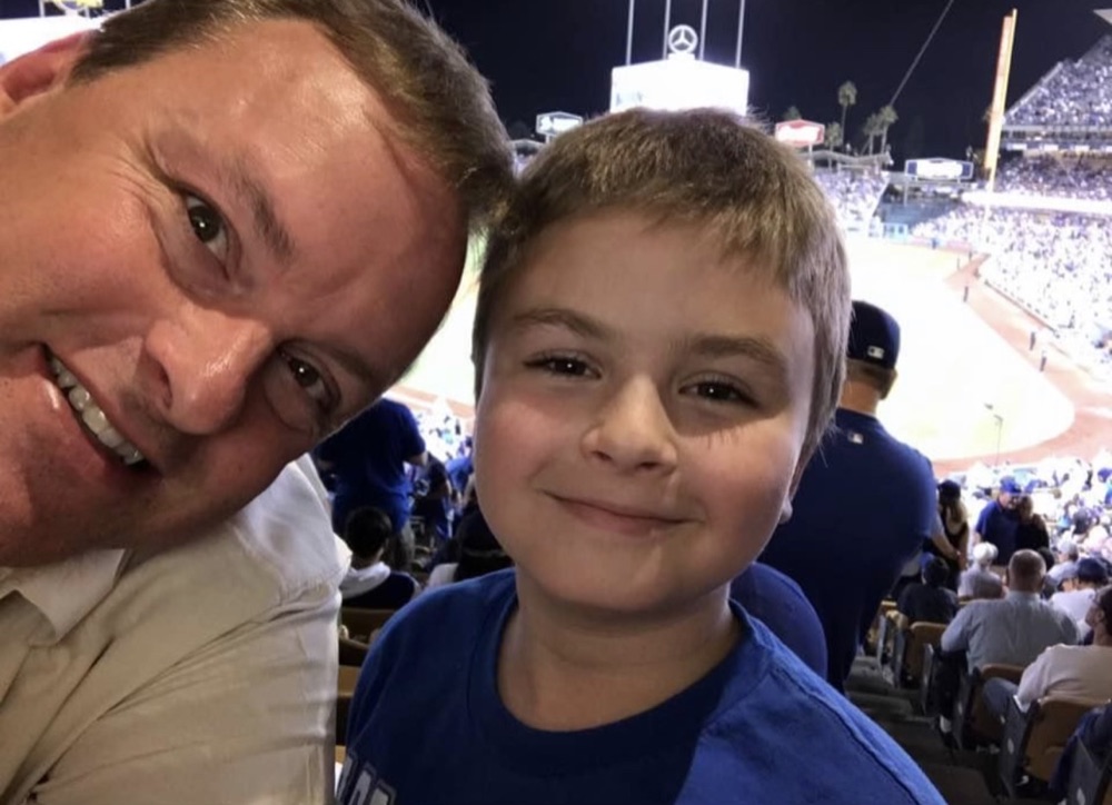 Raggs and Brandon at a Dodgers game